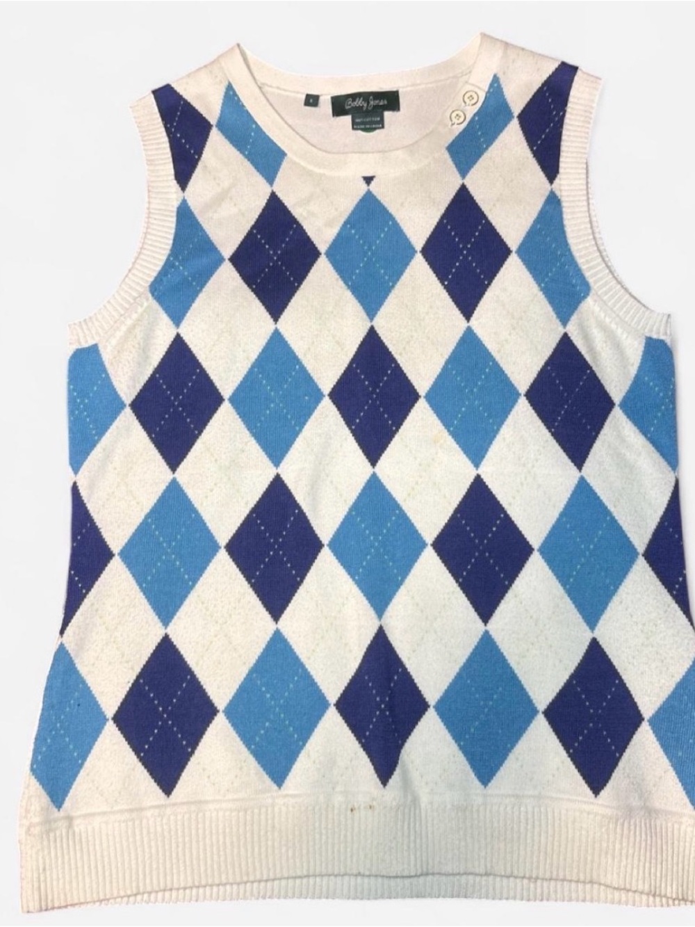 Bobby Jones White Tank Top with Light and Navy Blue Argyle